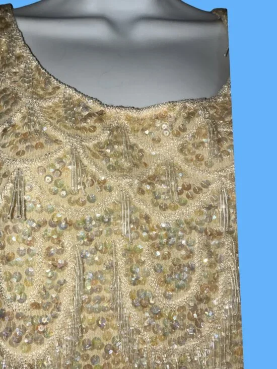 Sz.L*Thayer Sophisticates*Vintage Cream-Colored Beaded & Sequined Tank Top - Picture 4 of 8